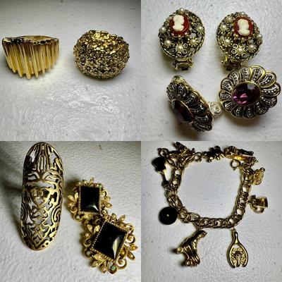 Gold Charm Bracelets, Rings & Clip-On Earrings (P-RG)