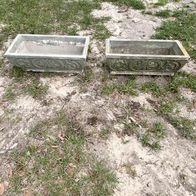 Pair (2) ~ Cement Rectangle Green Planters