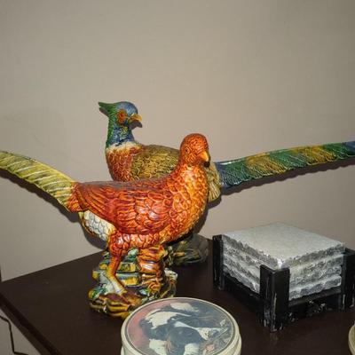 Pair of ceramic painted pheasants