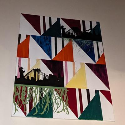 XLarge original acrylic painting on canvas depicting Brooklyn bridge statue of liberty