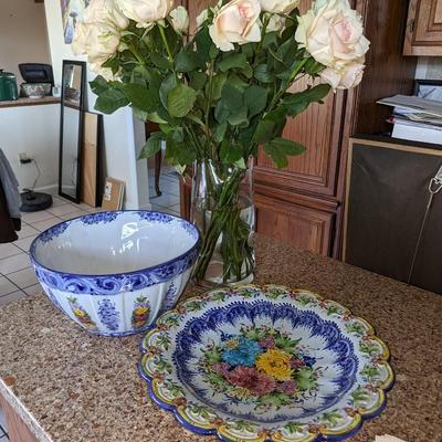 Portuguese Hand Painted Bowl and Platter Set