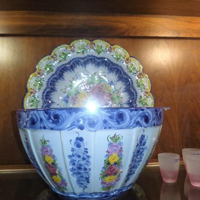 Portuguese Hand Painted Bowl and Platter Set