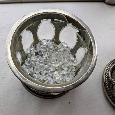 Silver Jewelry jar made of hand-blown bubble glass with lid. 1950s