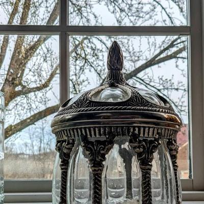 Silver Jewelry jar made of hand-blown bubble glass with lid. 1950s