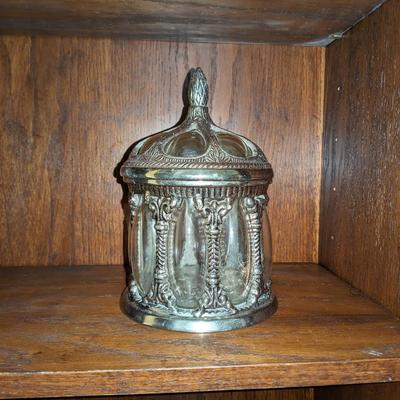 Silver Jewelry jar made of hand-blown bubble glass with lid. 1950s