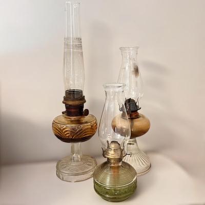 3 Antique Oil Lamps + Wicks