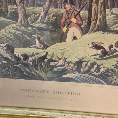 PAIR Color Engravings - Bird Hunting - R. Havell - Framed/Matted