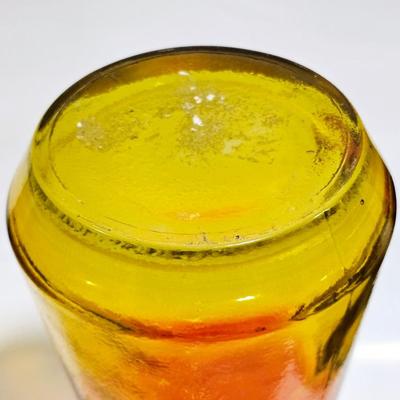 19" Amberina-colored Crackle Glass Flame W Stopper Decanter Vintage in the Midcentury style, may be a later repro