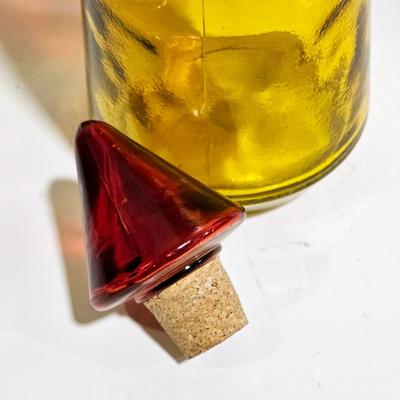 19" Amberina-colored Crackle Glass Flame W Stopper Decanter Vintage in the Midcentury style, may be a later repro