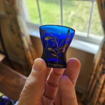 Vintage Cobalt Blue Decanter & 5 Shot Glasses