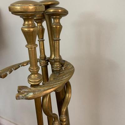 Early Antique Brass Fireplace Set On Marble Base