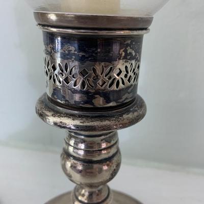 Gorham Sterling Weighted Candle Bases w/Etched Glass Globes