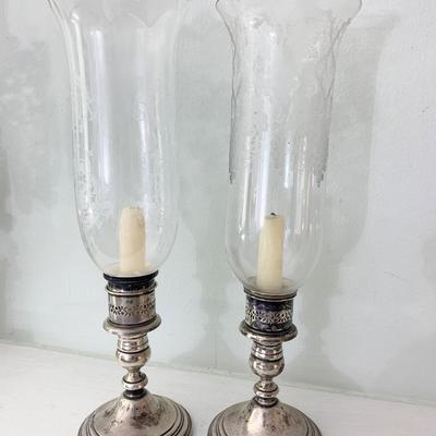 Gorham Sterling Weighted Candle Bases w/Etched Glass Globes