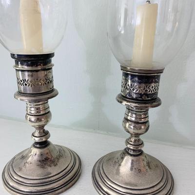 Gorham Sterling Weighted Candle Bases w/Etched Glass Globes