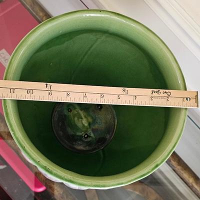 Large green with ombre purple planter Art Pottery bowl