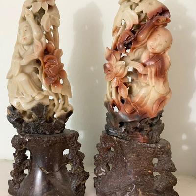 PAIR Early Asian Soap Stone Carvings - One shows repair