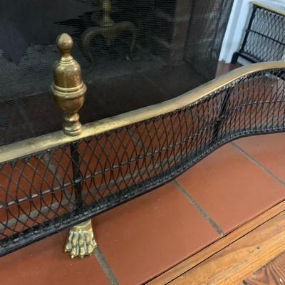 Brass Fireplace Screen Andirons & Footed Skirt