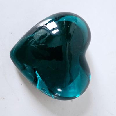 Blue Glass Hear Paperweight
