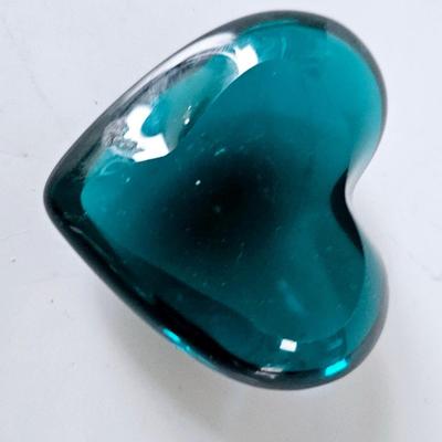 Blue Glass Hear Paperweight