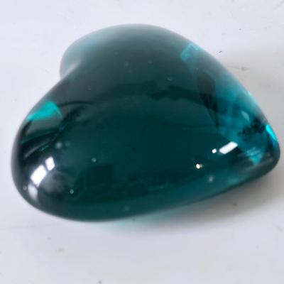 Blue Glass Hear Paperweight