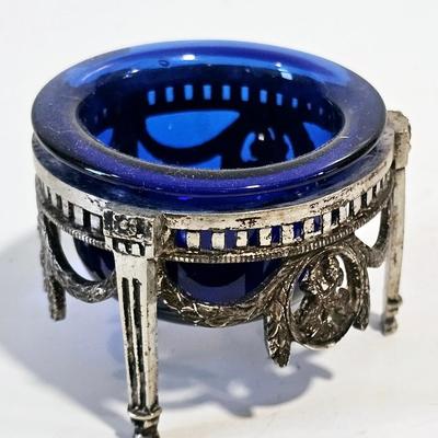 Cobalt Blue Glass and Silver Plate Finger Dishes