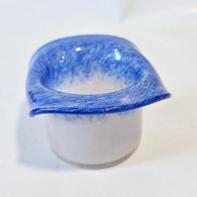 Small Top Hat Style Glass Bud Vase Blue and White