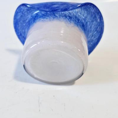 Small Top Hat Style Glass Bud Vase Blue and White
