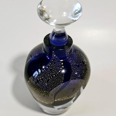 RARE VINTAGE COBALT AND GOLD ART GLASS BOTTLE