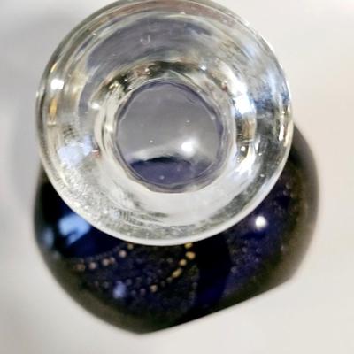 RARE VINTAGE COBALT AND GOLD ART GLASS BOTTLE