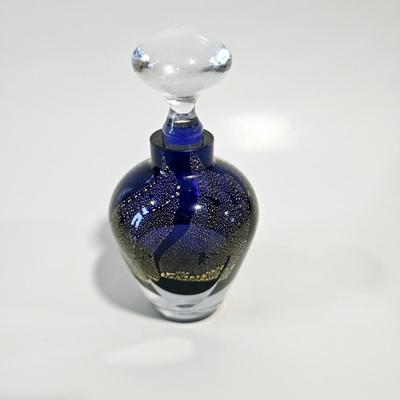 RARE VINTAGE COBALT AND GOLD ART GLASS BOTTLE