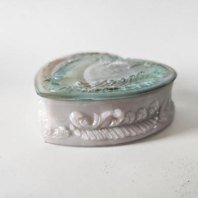 White & Green Swirl Heart Box