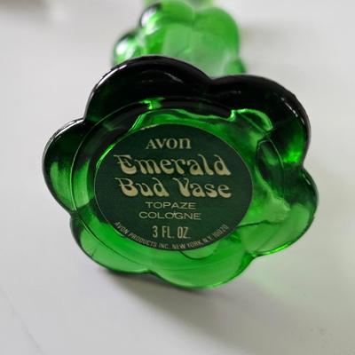 Avon Mid Century Green Glass Perfume Bottle /Decanter