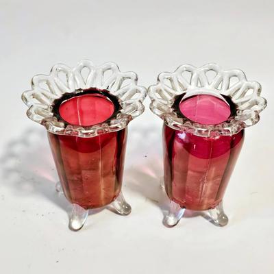 Antique Cranberry Glass Vase Pair