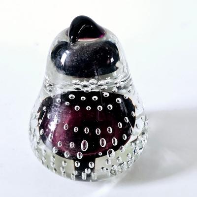 Murano Glass Paper Weight Aubergine Pear Controlled Bubble