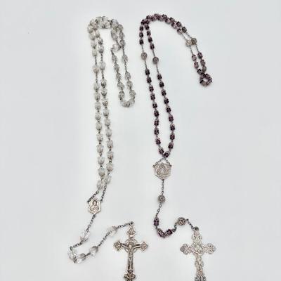Pair (2) ~ 925 Sterling ~ Clear & Amethyst Rosaries