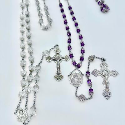 Pair (2) ~ 925 Sterling ~ Clear & Amethyst Rosaries