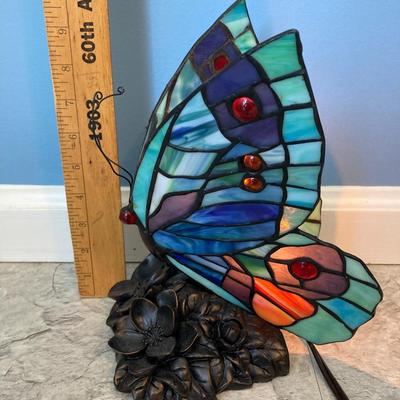 LOT 216: Stained Glass Butterfly Lamp with Replacement Bulbs