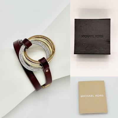 MICHAEL KORS ~Brown Leather Goldtone Wrap Bracelet