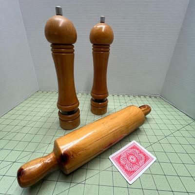 Wooden Rolling Pin and Salt & Pepper Shakers