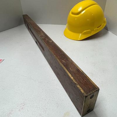 Antique Wooden Stanley Level with Brass Details and Hard Hat