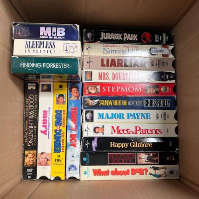 VHS Movies; MIB,Sleepless in Seattle,Finding Forrester,Good Will Hunting,Something About Mary,Dumb+Dumber,Tommy Boy, and More!