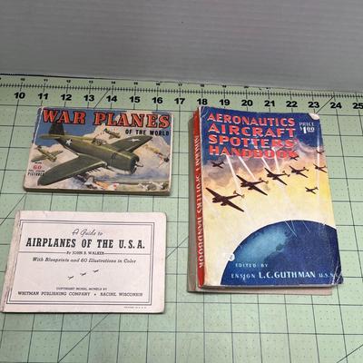 Vintage Aircraft Books; War Planes of the World, Aeronautics Aircraft Spotters Handbook, A Guide to Airplanes of the USA