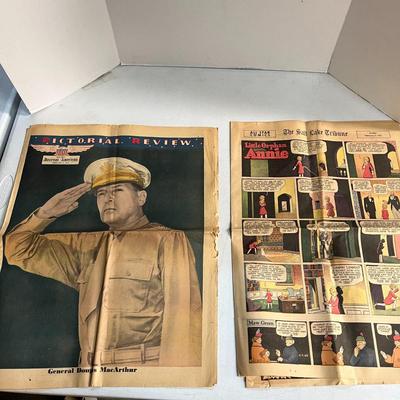 1942 Newspaper General Douglas MacArthur & 1943 Salt Lake Tribune Comics