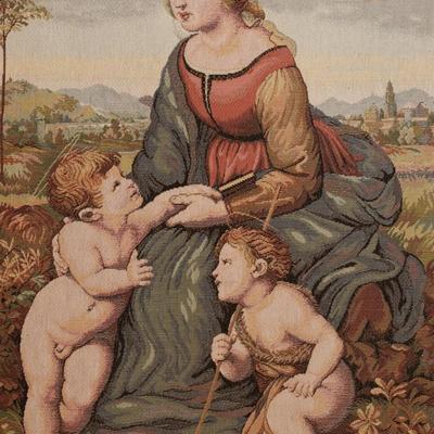 Vintage Framed Tapestry Renaissance Raphael's Madonna and Child & St. John Paul