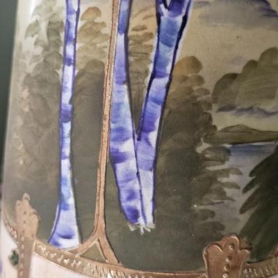 Vintage wooded scenery porcelain vase 16" TALL