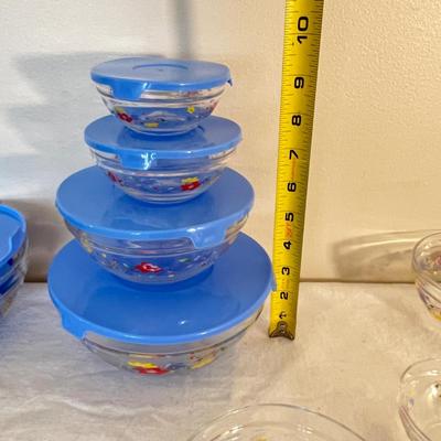 Vintage Imperial Glass Heat Resistant Floral Food Storage Bowls w Lids