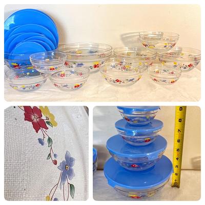 Vintage Imperial Glass Heat Resistant Floral Food Storage Bowls w Lids