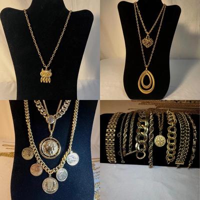 Huge Assortment of Gold Necklaces & Bracelets (P-RG)