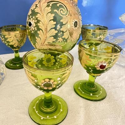 Decorative Vintage Glass Lot - Lamps, Cordial Decanter w Cups