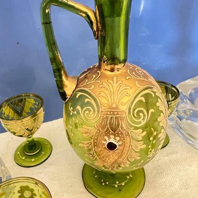 Decorative Vintage Glass Lot - Lamps, Cordial Decanter w Cups